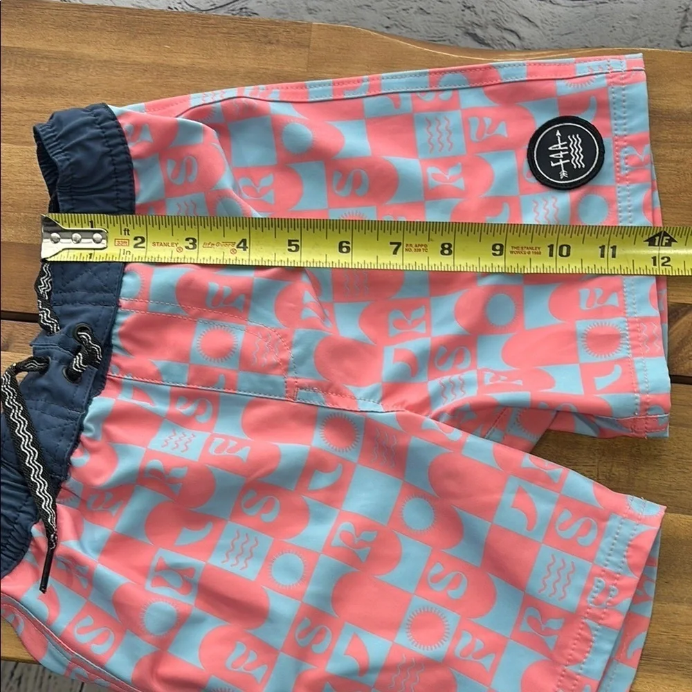 Pink and Blue Geometric Pattern Swimsuit with Elastic Waistband
